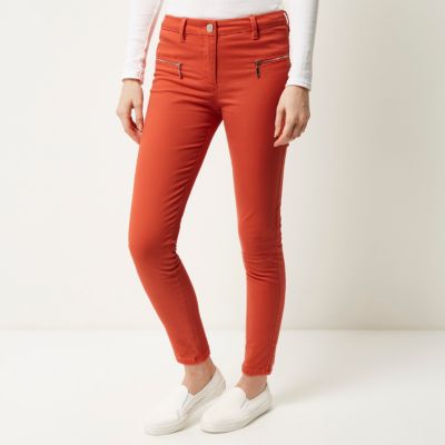 Red twill skinny trousers